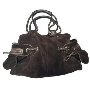 Stuart Weitzman Brown Leather Suede Woven Braided Handle Purse